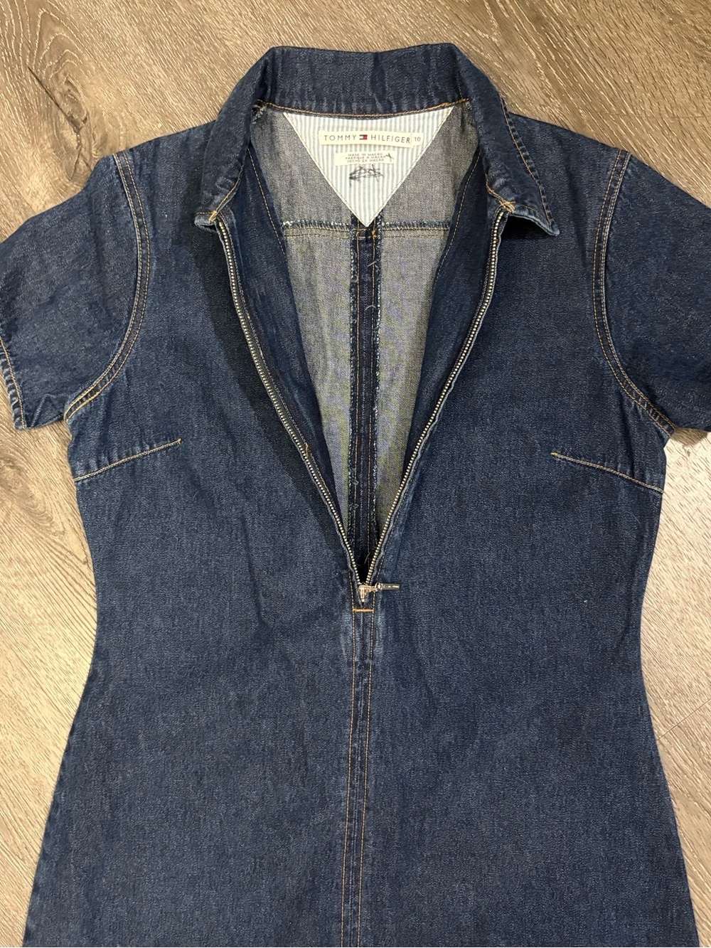 Vtg Y2K Tommy Hilfiger 1/4 Zip Dress Size 10 Denim A-Line Short Sleeve Dark Wash - Picture 2 of 10